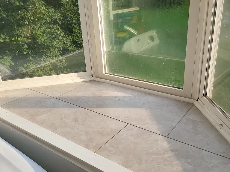 Windowsill looking to pond in laundry room