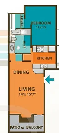 Floor plan The Hudson Classic - 1 Bed, 1 Bath