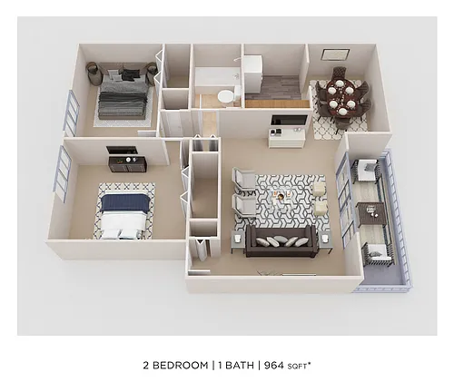Floor plan Two Bedroom - 964 sqft