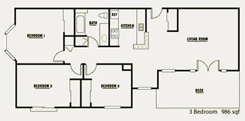 Floor plan 3 bedroom - 60% AMI