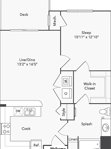 Avon 1 Bed x 1 Bath Floorplan Avon 1 Bed x 1 Bath Floorplan