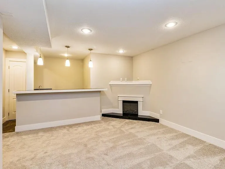Lower level family room with wet bar and fireplace