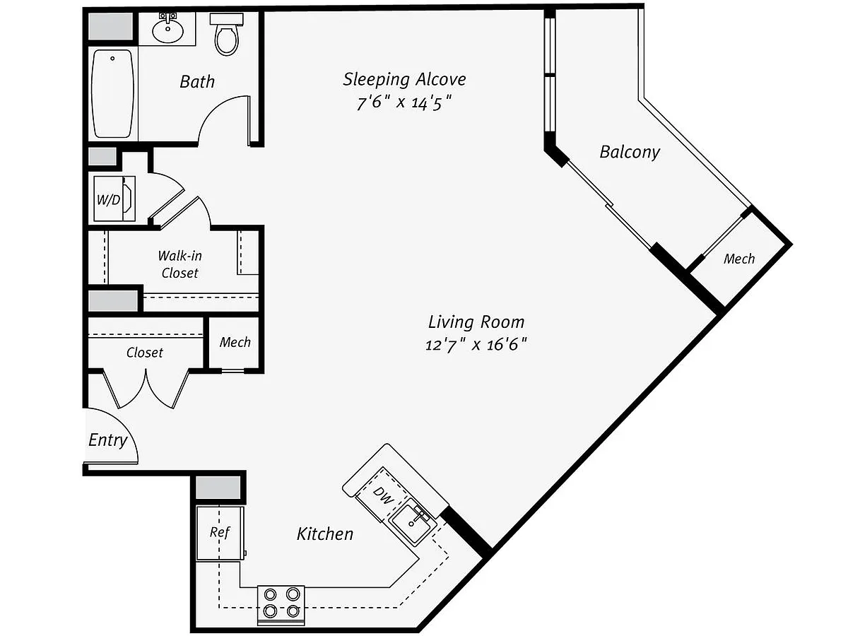 Floor plan S4 South NR Studio/Balcony