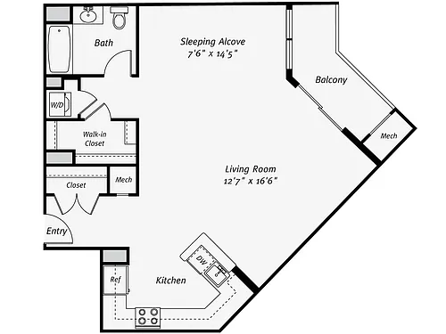 Floor plan S4 South NR Studio/Balcony