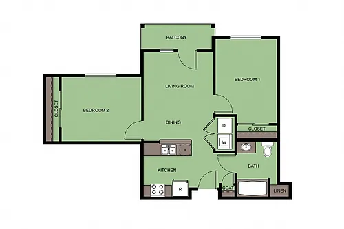 Floor plan 2 Bed 1 Bath B2