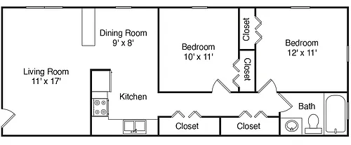 Floor plan 2 Bedroom, 1 Bath