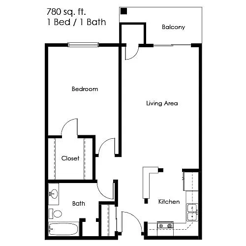 Floor plan 1 Bed 1 Bath | 780 sqft