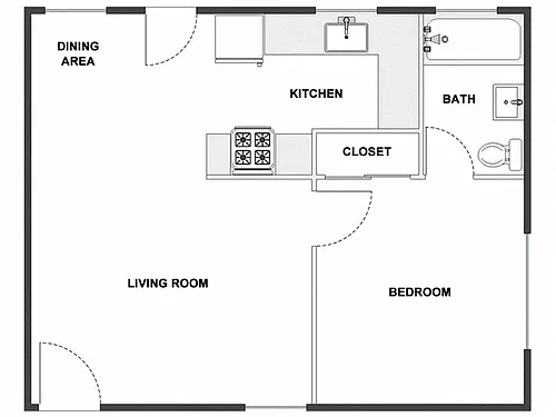 Floor plan 1 Bed / 1 Bath: Type A