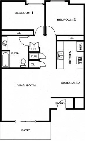 Floor plan 2 Bed 1 Bath