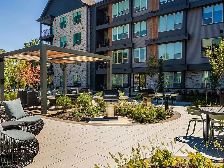 Courtyard with picnic areas and BBQ grills