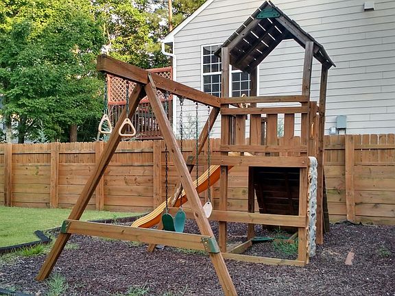 Playset with rubber mulch