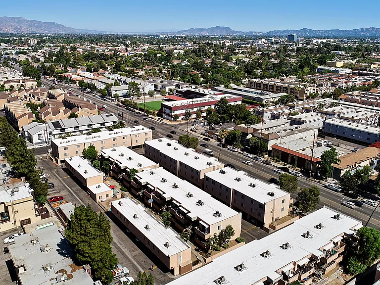 Aerial view showcasing the community's central location and surrounding neighborhood.