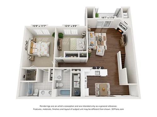 Floor plan H Sq One 2 Bed 2 Bath Second Floor Interior