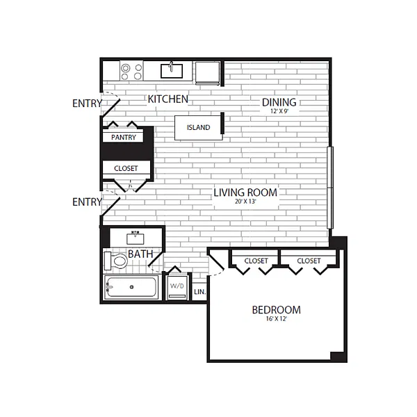 Floor plan 1 Bedroom, 1 Bath 929 SF A4G