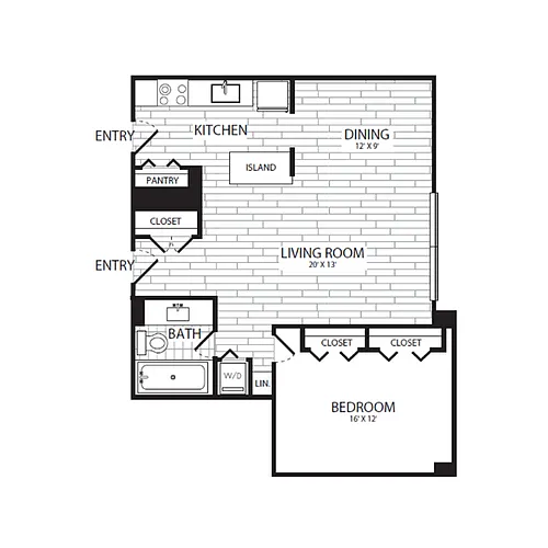 Floor plan 1 Bedroom, 1 Bath 929 SF A4G