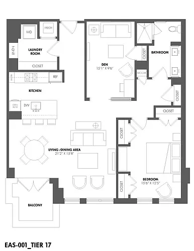 Floor plan 1 Bed/1 Bath Den
