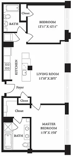 Floor plan LS-X Two Bedroom, Two Bathroom