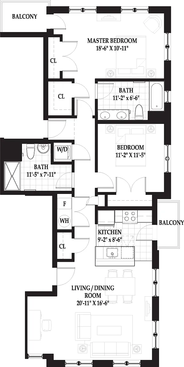 Floor plan Villas Two Bedroom with Patio A