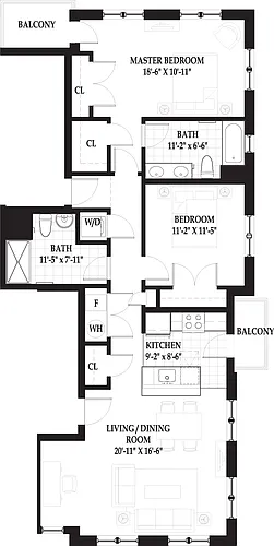 Floor plan Villas Two Bedroom with Patio A