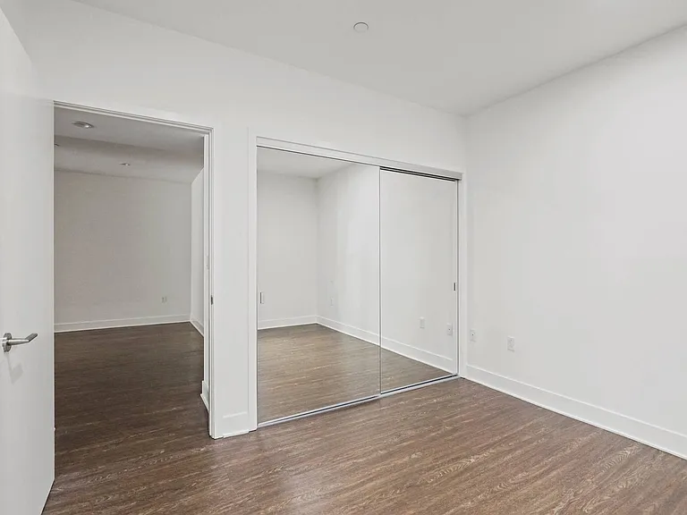 Bedroom with Mirrored Closet and Vinyl Flooring