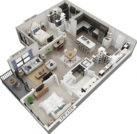Floor plans are artist's rendering. All dimensions are approximate. Actual product and specifications may vary in dimension or detail. Not all features are available in every apartment. Prices and availability are subject to change. Floor plans are artist