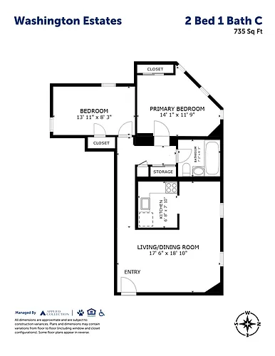Floor plan 2 Bed 1 Bath C