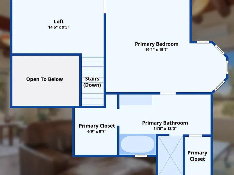 Upstairs floor plan with dimensions
