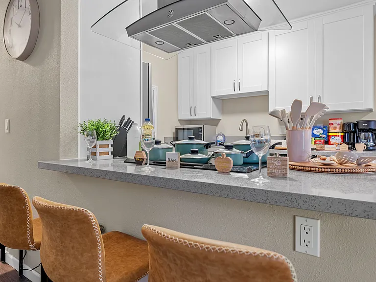 Fully equipped kitchen with all the pots and pans you need to cook like a pro.