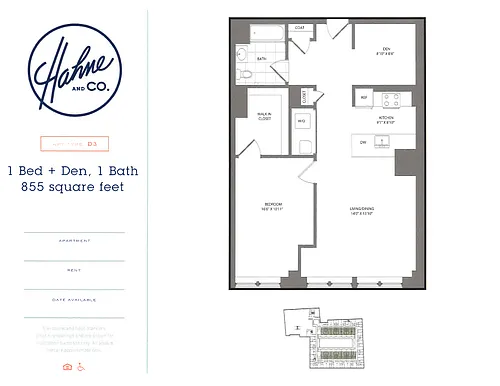 Floor plan 1 Bedroom w/ Den / 1 Bathroom