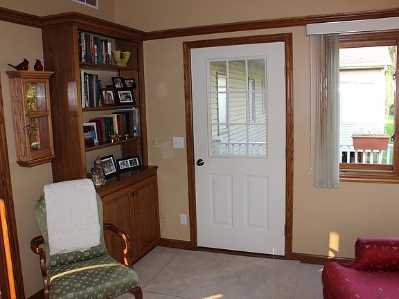 Book shelves in sun room