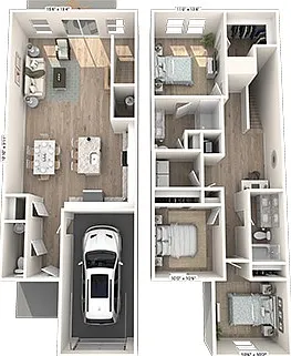 TH-C1: 3-bedroom, 2.5-bathroom townhome layout