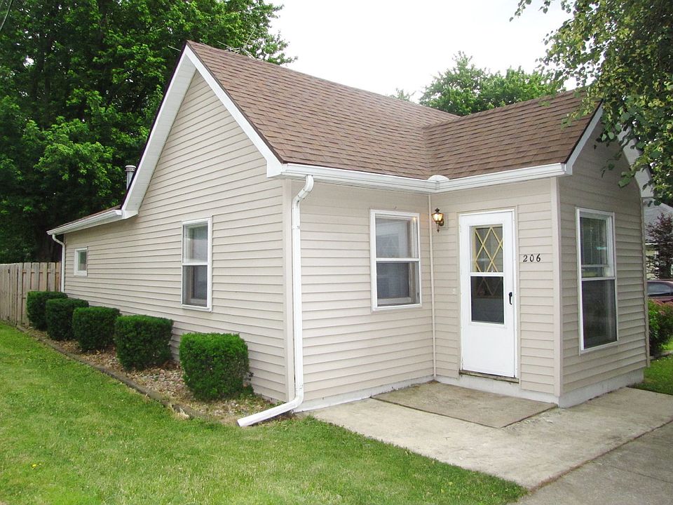 Front of bungalow home with a fenced back yard