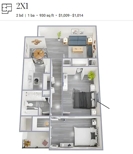 Floor plan 2bed 1 bath