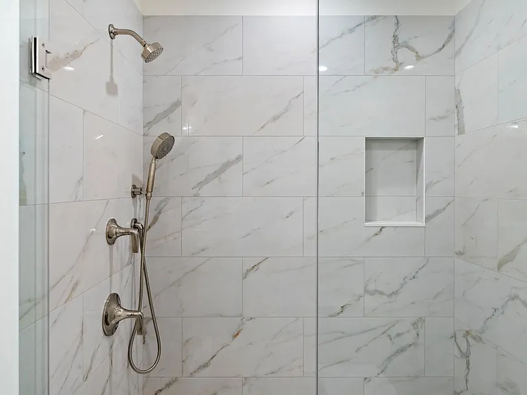 Walk-In-Glass Shower W/ Quartz Tile