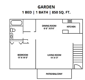 Floor plan 1 Bedroom 1 Bath Garden