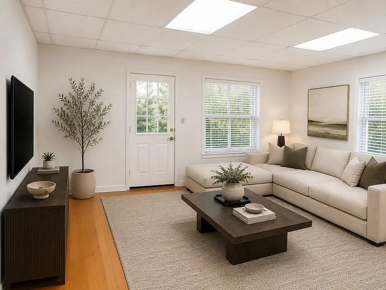 Staged furniture in the basement