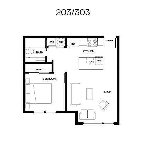 Floor plan Unit 303 - One Bedroom