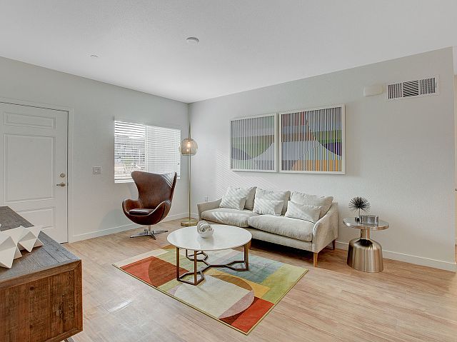 Natural light in living room of 2 bedroom model home
