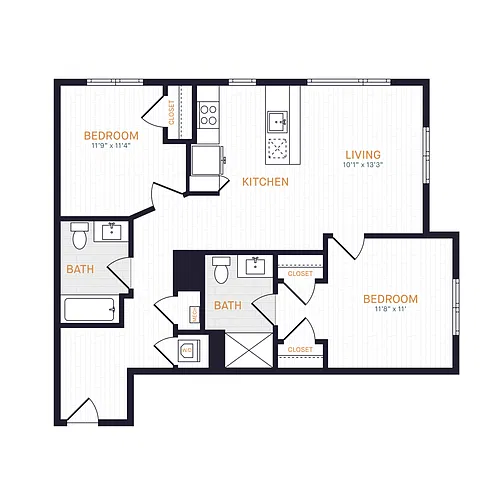 Floor plan B4 | 2 Bed | 2 Bath