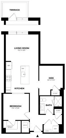 Floor plan 1 Bed/1 Bath Den-B6