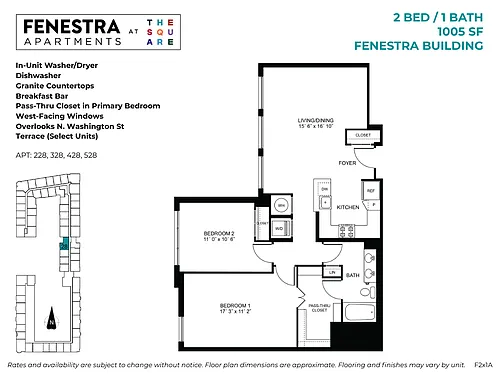 Floor plan Fenestra - 2 Bed / 1 Bath