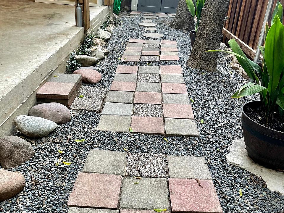 Super low maintenance back yard with your own garden hose.