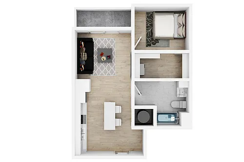 Floor plan Cresco 1BR 1BA Stiles
