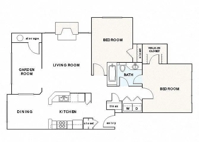 Floor plan B1 Two Bedroom One Bath