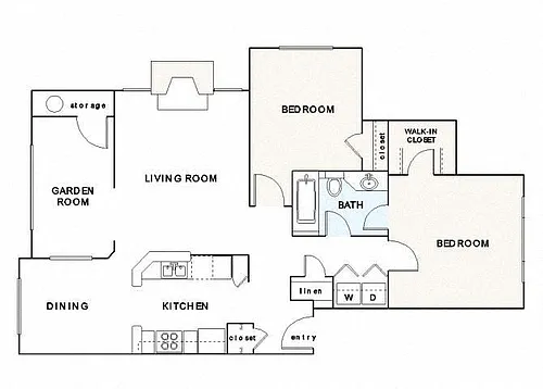 Floor plan B1 Two Bedroom One Bath