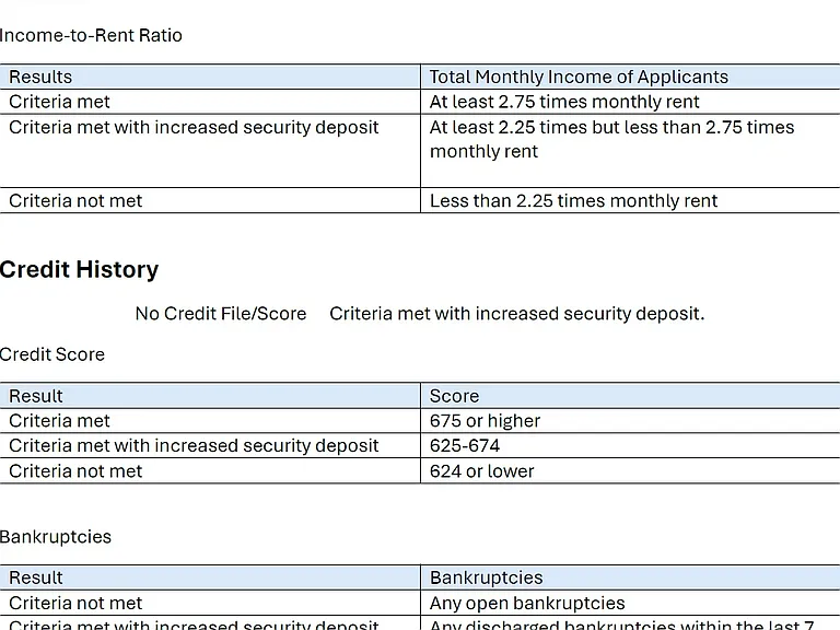 Screening Criteria Page #1
