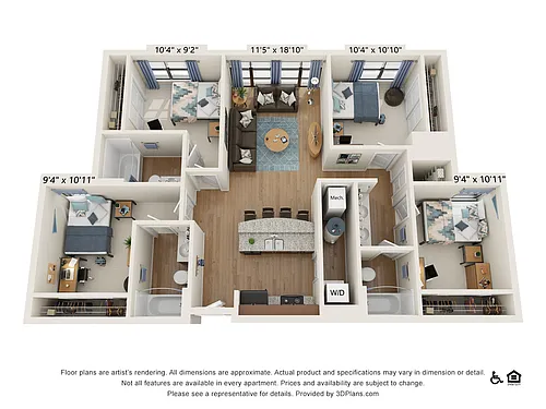 Floor plan 4 Bedroom - 3 Bath (4B)