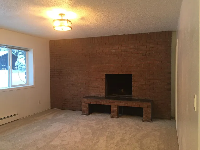 Downstairs Family Room with Brick Fireplace