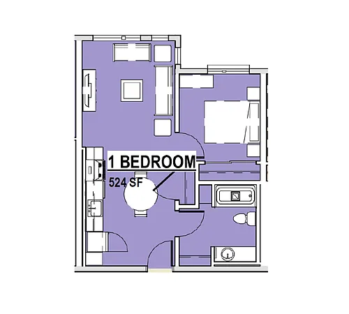 Floor plan 1 Bed 1 Bath B