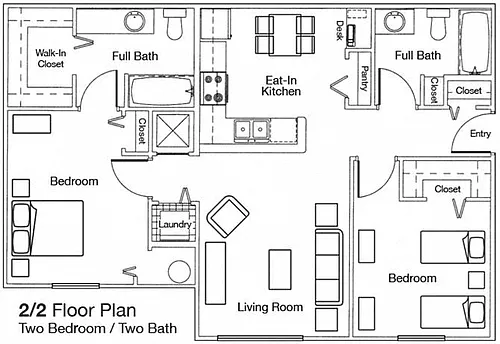 Floor plan Two Bedroom Two Bathroom 60%